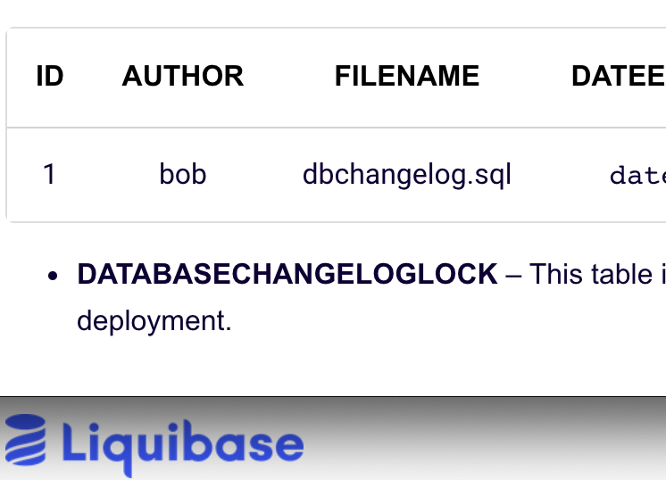 "Liquibase sample partial screen