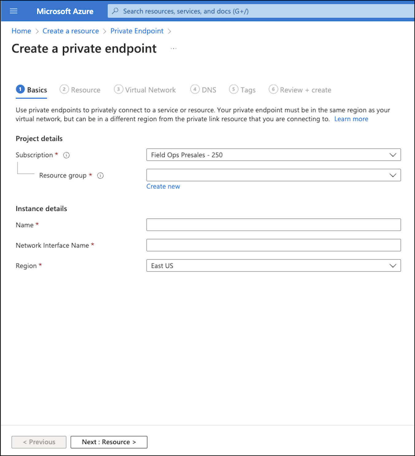 Azure Create Private Endpoint basics example