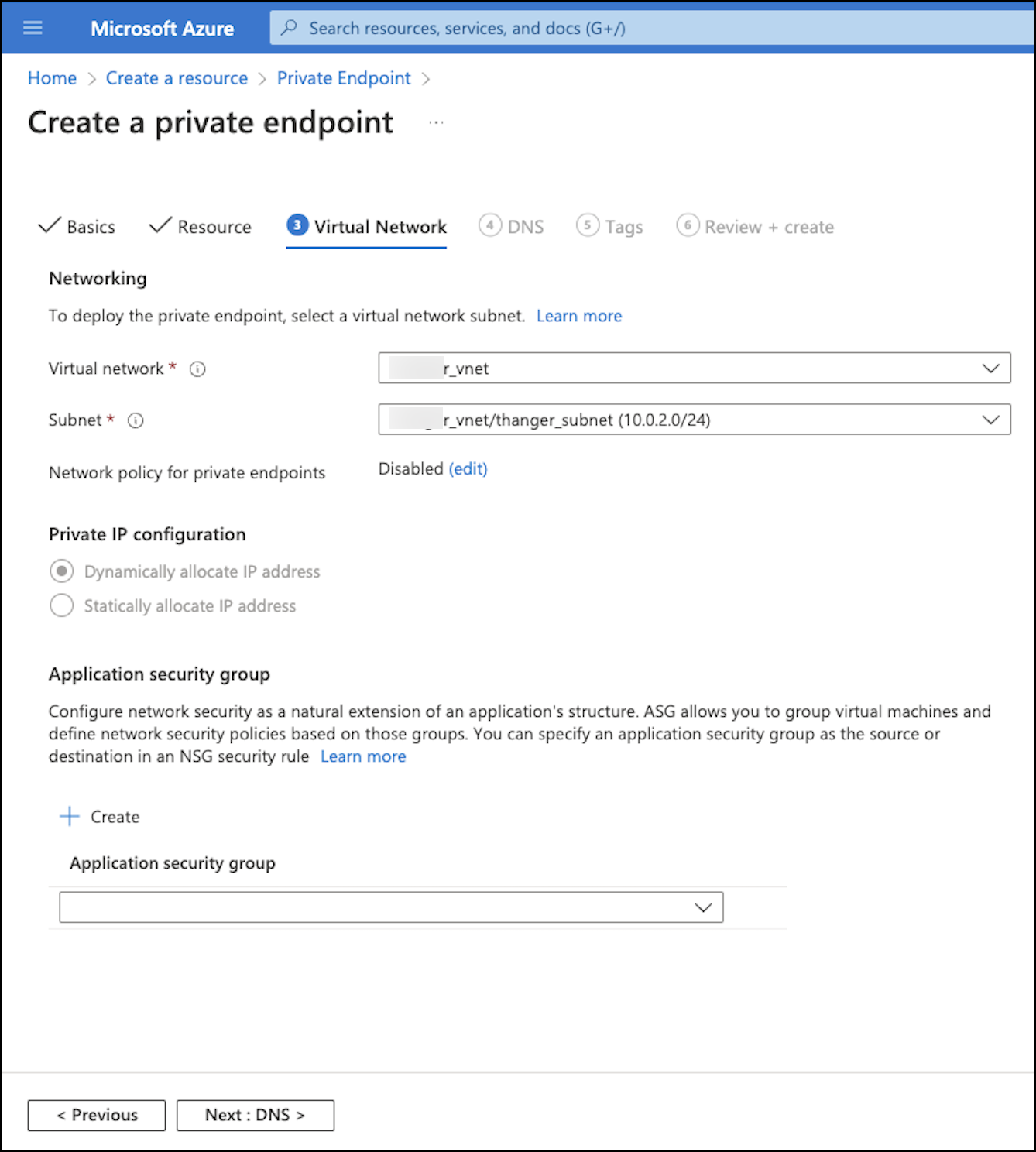 Azure Create Private Endpoint configuration example