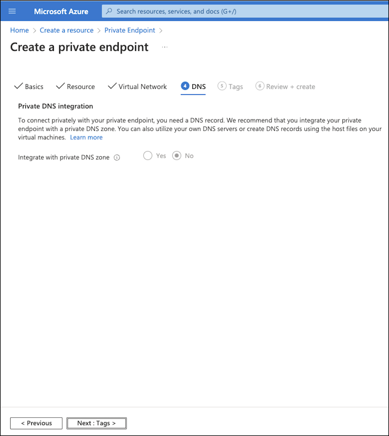 Azure Create Private Endpoint DNS example