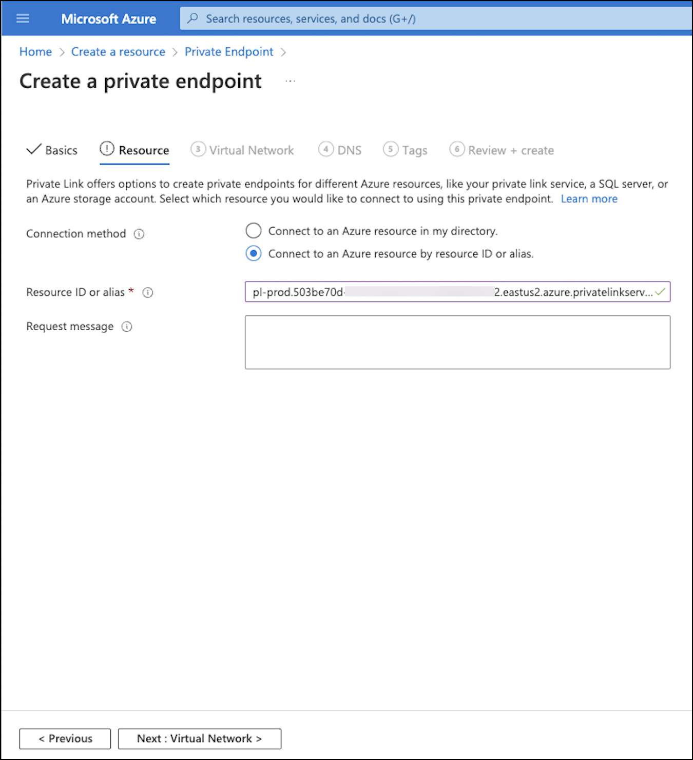 Azure Create Private Endpoint resource example