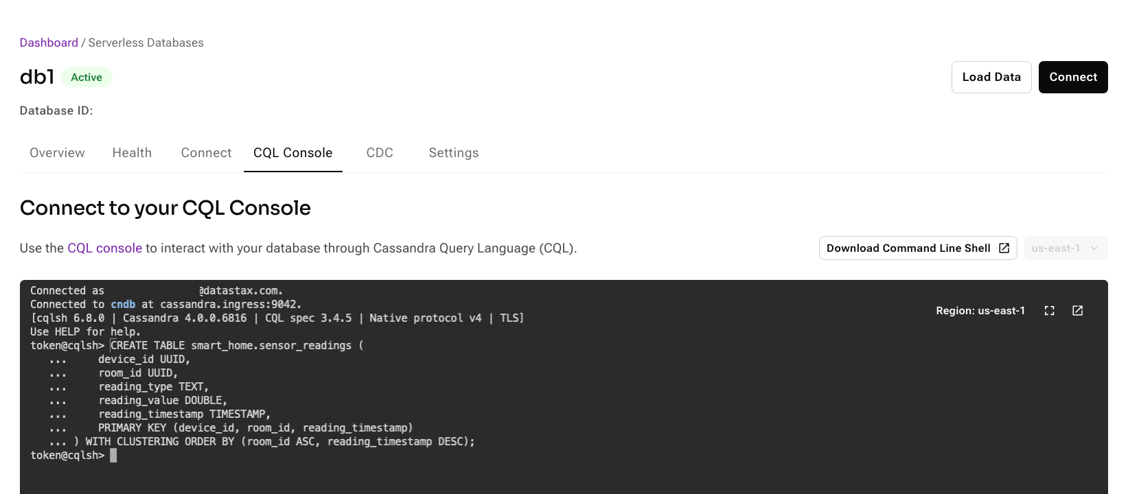 cql console create identical schema