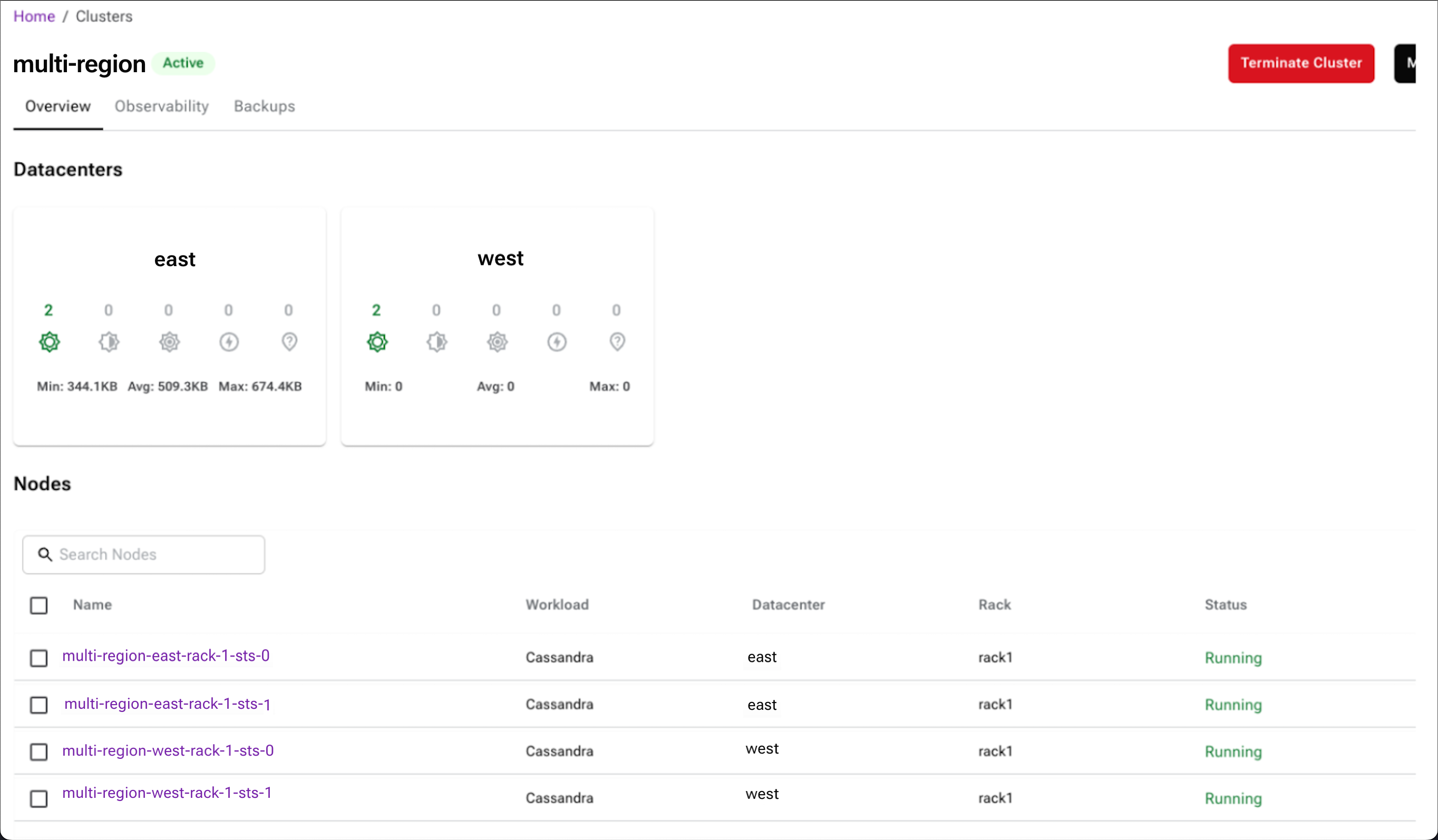 Multiple datacenters in the cluster