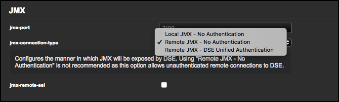 Select a secure JMX connection type
