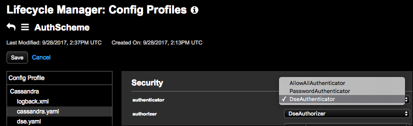 LCM-supported authenticator options in cassandra.yaml
