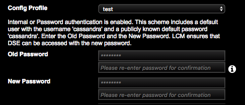 Prompts in the Cluster dialogs instruct you to change the cassandra default password