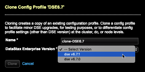 Clone a DSE 6.8.0 config profile for upgrade to version 6.8.1