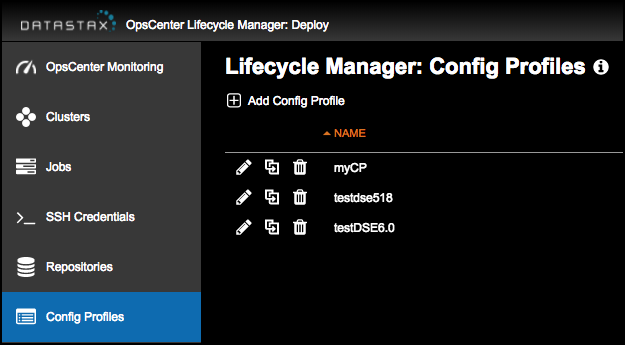 Main config profiles page in LCM where you can add