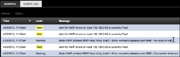 Event Log of KMIP Errors