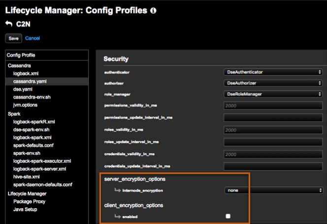 cassandra.yaml security options in LCM config profiles