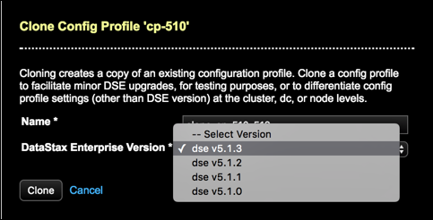 Clone a DSE 5.1.0 config profile for upgrade to version 5.1.3