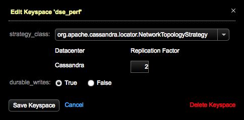 Adjust the RF for dse_perf keyspace if necessary in OpsCenter Data Keyspace Settings