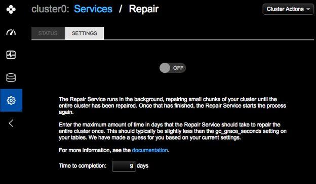 Settings tab for Repair Service
